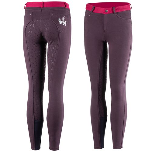 READY TO SHIP: Horze Kids' Lilian Full Seat Breeches - EU 140/US Medium - Plum Perfect