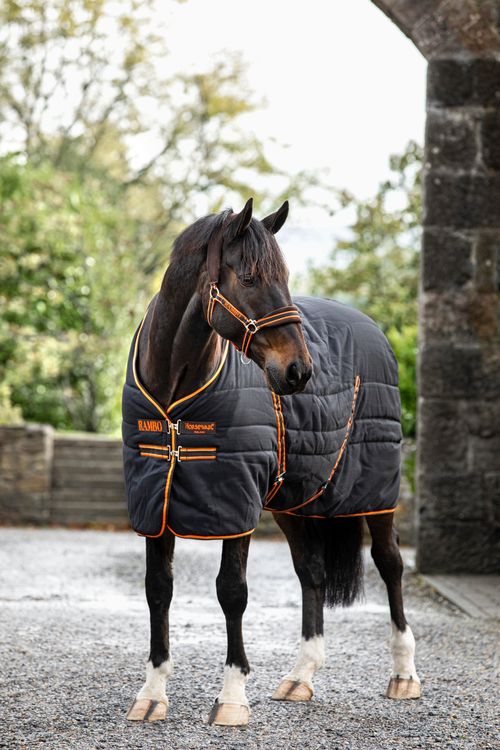 READY TO SHIP: Rambo Stable Blanket 200g - 72 - Black/Orange/Tan/Brown