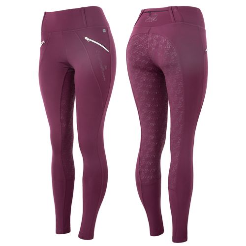 SALE RACK: Horze Women's Enora Winter Full Seat Tights w/Shiny Zippers - EU 44/US 32 - Dark Red