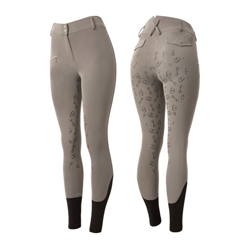 READY TO SHIP: Horze Women's High Waist Bit Print Silicone Full Seat Breeches - EU 38/US 26 - Grey