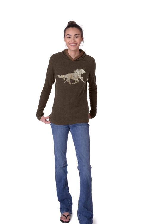 READY TO SHIP: Chestnut Bay Women's Rider Lounge Hoodie - X Small - Dark Truffle Running Horses