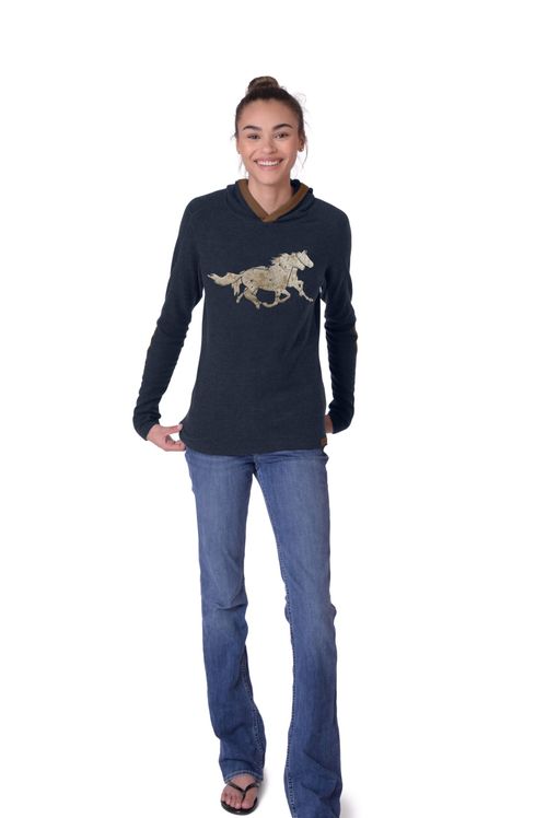 READY TO SHIP: Chestnut Bay Women's Rider Lounge Hoodie - Small - Dark Navy Running Horses
