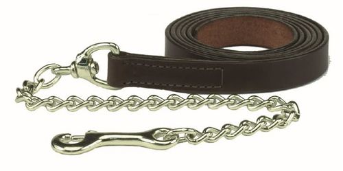 Western Rawhide Premium Leather Lead w/Nickle Plated Chain - Black