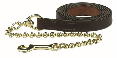 Western Rawhide Premium Leather Lead w/Brass Plated Chain - Black