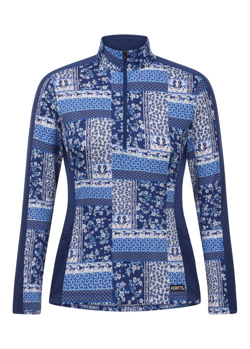 Kerrits Women's Breeze Ice Fil Long Sleeve Shirt - Lapis Patchwork