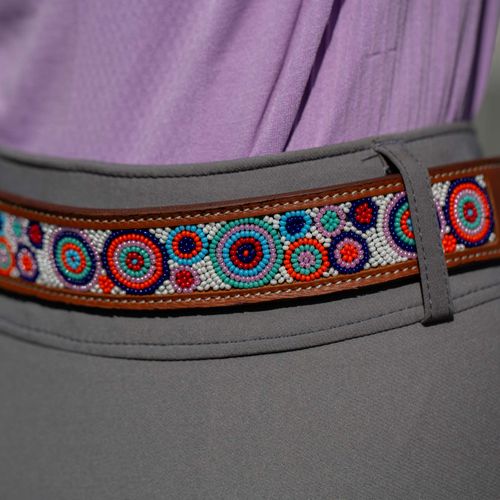 Equinavia Women's Estelle Hand Beaded Belt - Chestnut Brown/Circles