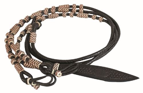 READY TO SHIP: Western Rawhide Jim Taylor Soft Leather Romal Reins - 56in - Dark Brown/Red/White