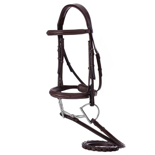 READY TO SHIP: Equinavia Valkyrie Fancy Stitched Hunter Bridle w/Reins - Large Horse - Chocolate Brown