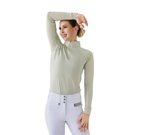 Romfh Women's 1/4 Zip Long Sleeve Solid Sun Shirt - Green Tea