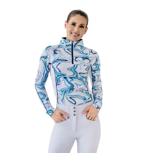 Romfh Women's 1/4 Zip Long Sleeve Print Sun Shirt - Swirled Marble