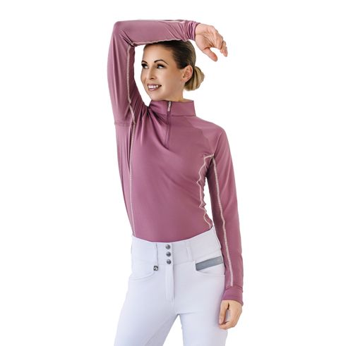 Romfh Women's 1/4 Zip Long Sleeve Solid Sun Shirt - Warm Dusk/Bleached Peach