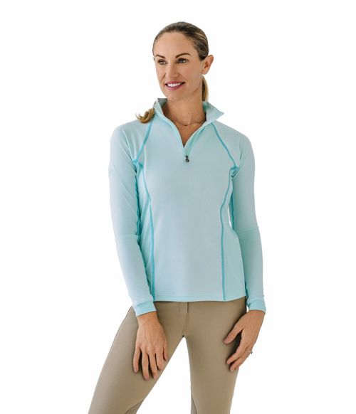 Ovation Women's 1/4 Zip Long Sleeve Solid Color Sun Shirt - Aqua/Open Water