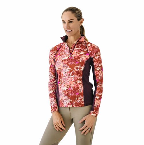 Ovation Women's 1/4 Zip Long Sleeve Printed Sun Shirt - Natural World Print