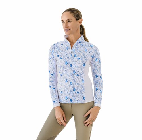 Ovation Women's 1/4 Zip Long Sleeve Printed Sun Shirt - White Mosaic Floral