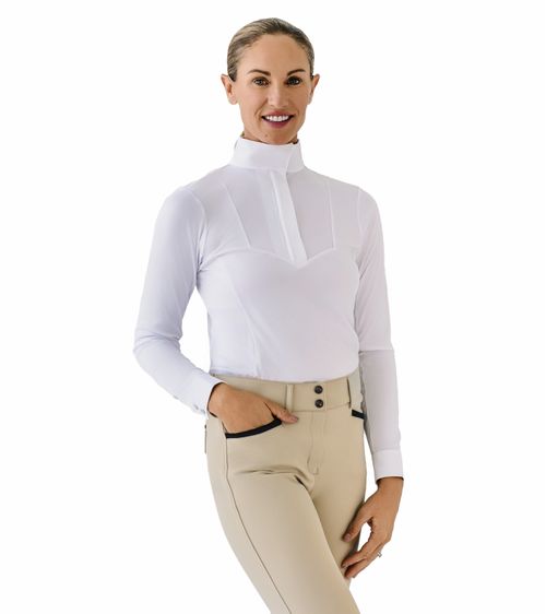 Ovation Women's Bib Front Long Sleeve Show Shirt - White/White