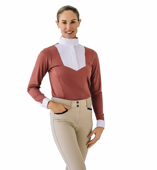 Ovation Women's Bib Front Long Sleeve Show Shirt - Warm Earth/SunKissed