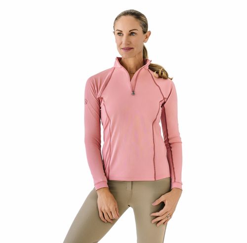 Ovation Women's 1/4 Zip Long Sleeve Solid Color Sun Shirt - Rose/Warm Earth