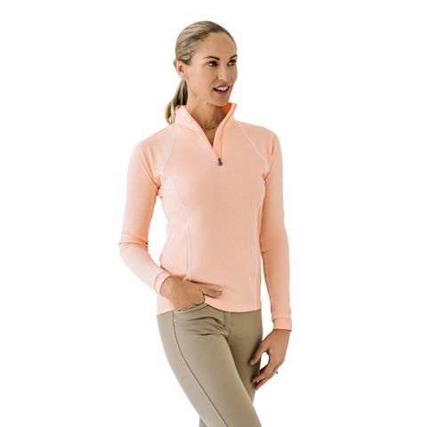 Ovation Women's 1/4 Zip Long Sleeve Solid Color Sun Shirt - Peach/White