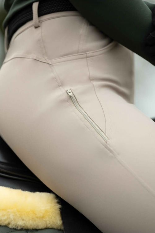 HKM Women's Ari Mid Rise Silicon Knee Patch Breeches - Beige