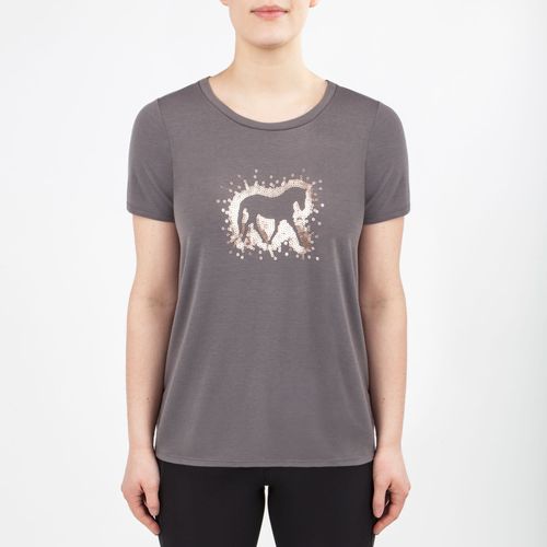 READY TO SHIP: Irideon Women's Sequin Horse Swing Tee - X Small - Dove Grey