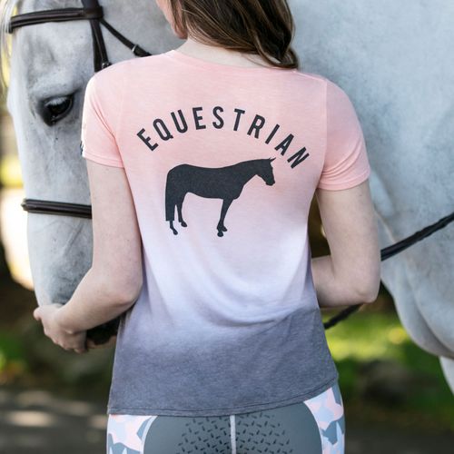 READY TO SHIP: Irideon Women's Dip Dye Equestrian Swing Tee - Large - Radiant Peach