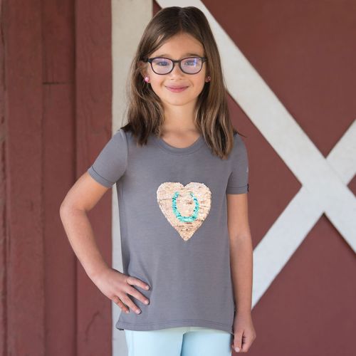 READY TO SHIP: Irideon Kids' Flip Sequin Heart Swing Tee - Small - Dove Grey