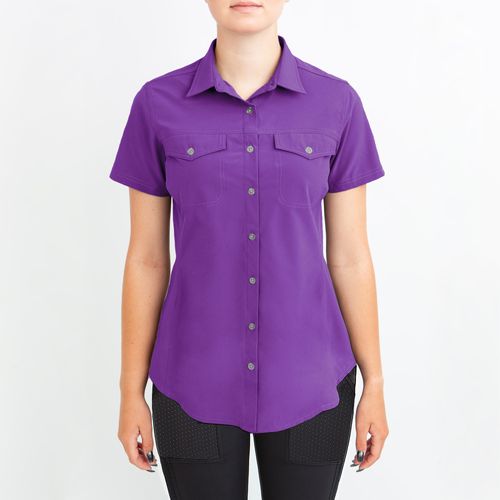 READY TO SHIP: Irideon Women's Aspen Short Sleeve Trail Shirt - Large - Purple Hibiscus