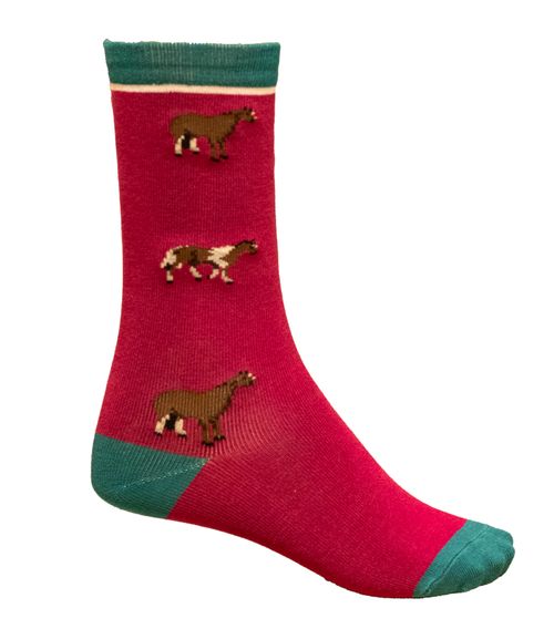 Shires Aubrion Women's Bamboo Ankle Socks - Pink Horse