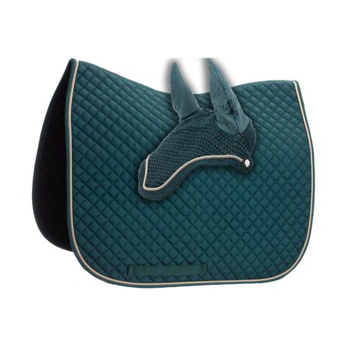Equinavia Voss Dressage Saddle Pad and Bonnet Set - Deep Green/Vanilla Cream