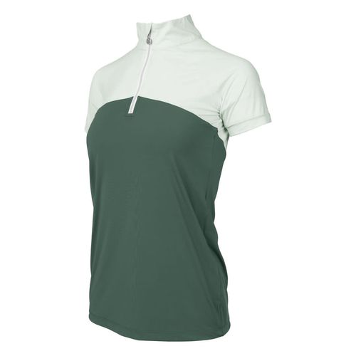 Dapplebay Women's 1/4 Zip Short Sleeve Shirt - Light Teal/Evergreen