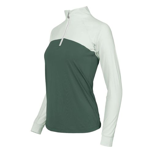Dapplebay Women's 1/4 Zip Long Sleeve Shirt - Light Teal/Evergreen