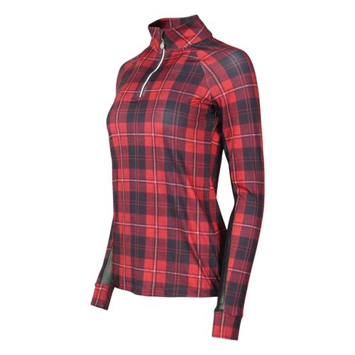Dapplebay Women's 1/4 Zip Long Sleeve Shirt - Red Holiday Plaid