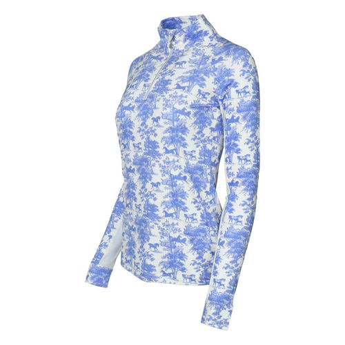Dapplebay Women's 1/4 Zip Long Sleeve Shirt - Blue Equestrian Toile