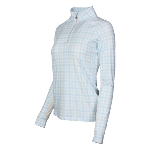 Dapplebay Women's Gingham 1/4 Zip Long Sleeve Shirt - Blue/White