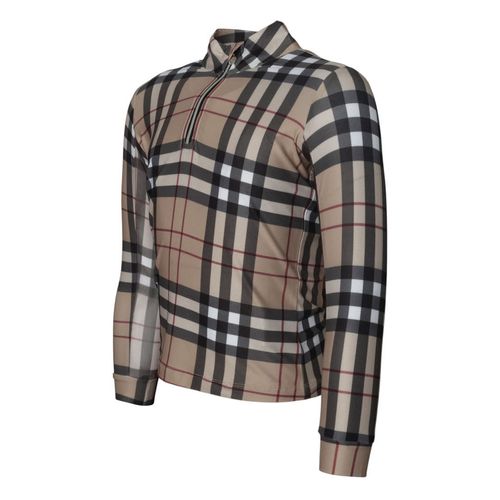 Dapplebay Kids' 1/4 Zip Long Sleeve Shirt - Tan Holiday Plaid