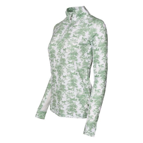 Dapplebay Women's 1/4 Zip Long Sleeve Shirt - Green Equestrian Toile