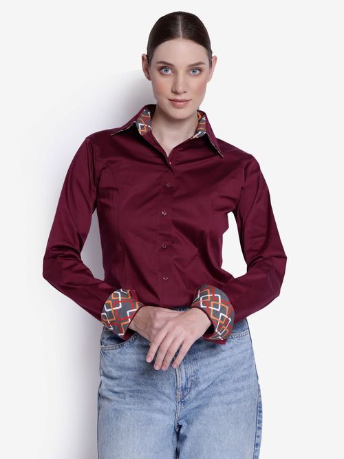 TuffRider Women's Adey Double Collar Shirt - Burgundy