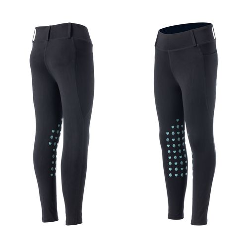 OVERSTOCK: Equinavia Kids' Classic Knee Patch Riding Tights - Small - Black/Turquoise