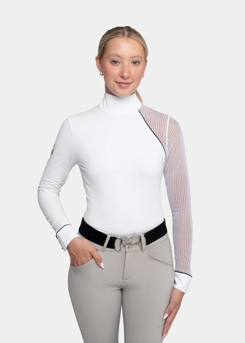 Hassinger Women's Astra Long Sleeve Show Shirt - Navy/White Piping