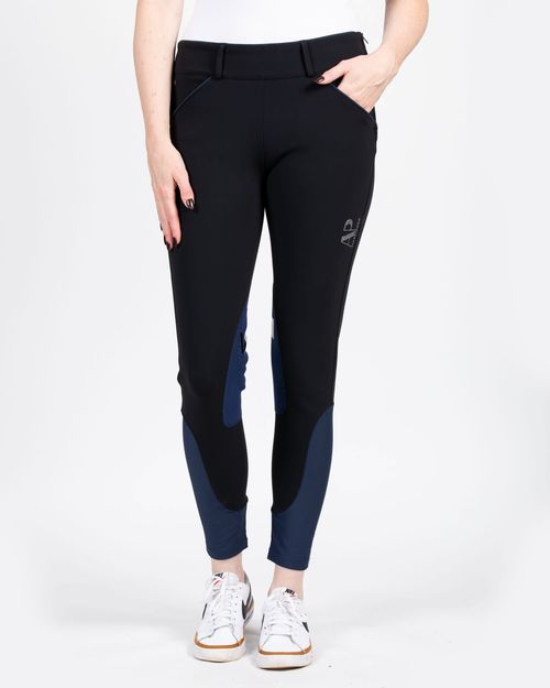 Hassinger Women's Black Magic Side Zip Breeches - Black/Navy Piping