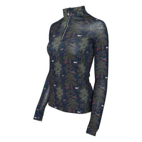 Dapplebay Women's 1/4 Zip Shirt - Navy Autumn Toile