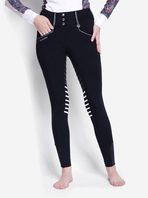 Equine Couture Women's Saddle Stitch Extended Knee Patch Breeches - Black