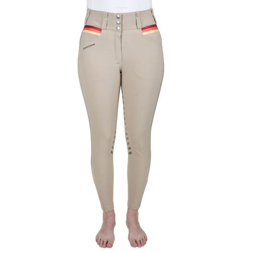 Equine Couture Women's Gradient Extended Knee Patch Breech - Safari/Red