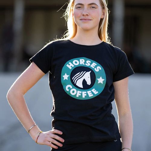Dapplebay Women's Short Sleeve Tee Shirt - Horses & Coffee