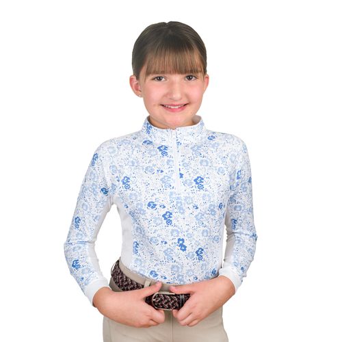 SALE RACK: Ovation Kids' 1/4 Zip Long Sleeve Printed Sun Shirt - Medium - White/Mosaic Floral