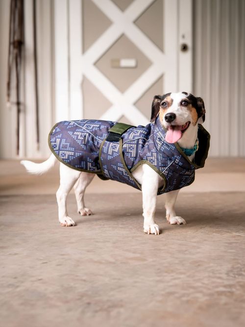 SALE RACK: FITS Dog Coat - XX Large - Navy/Olive Puzzle