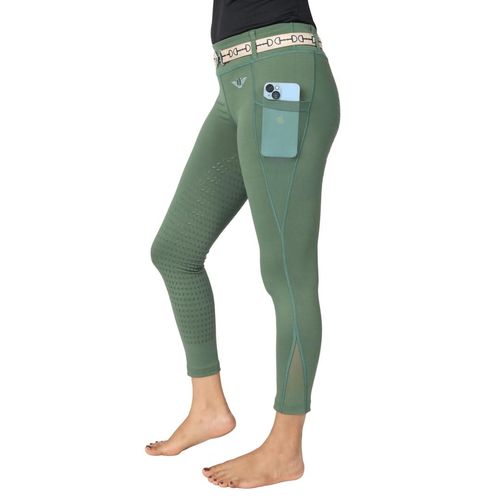 OVERSTOCK: TuffRider Kids' Minerva EquiCool Full Seat Tights w/Pocket - Large - Duck Green
