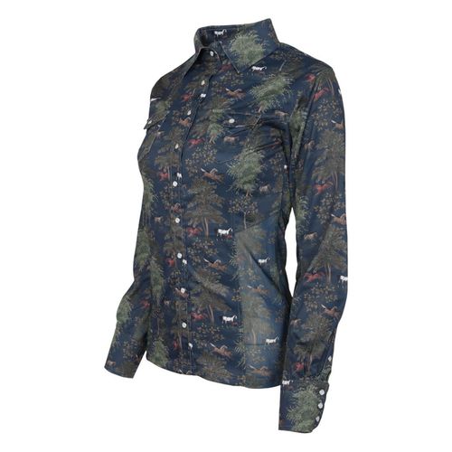Dapplebay Women's Button Down Western Shirt - Navy Autumn Toile