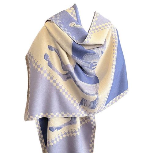AWST Horses in Blankets Acrylic Cashmere Scarf - Blue