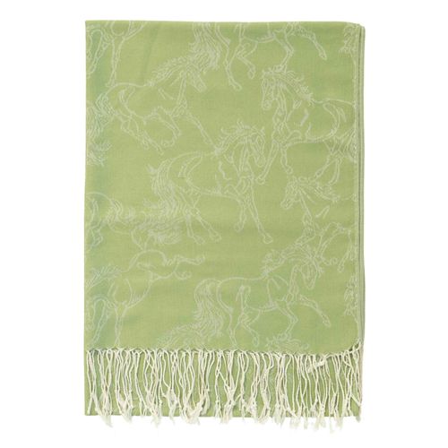 AWST Lila Linear Horses Pashmina Scarf - Olive